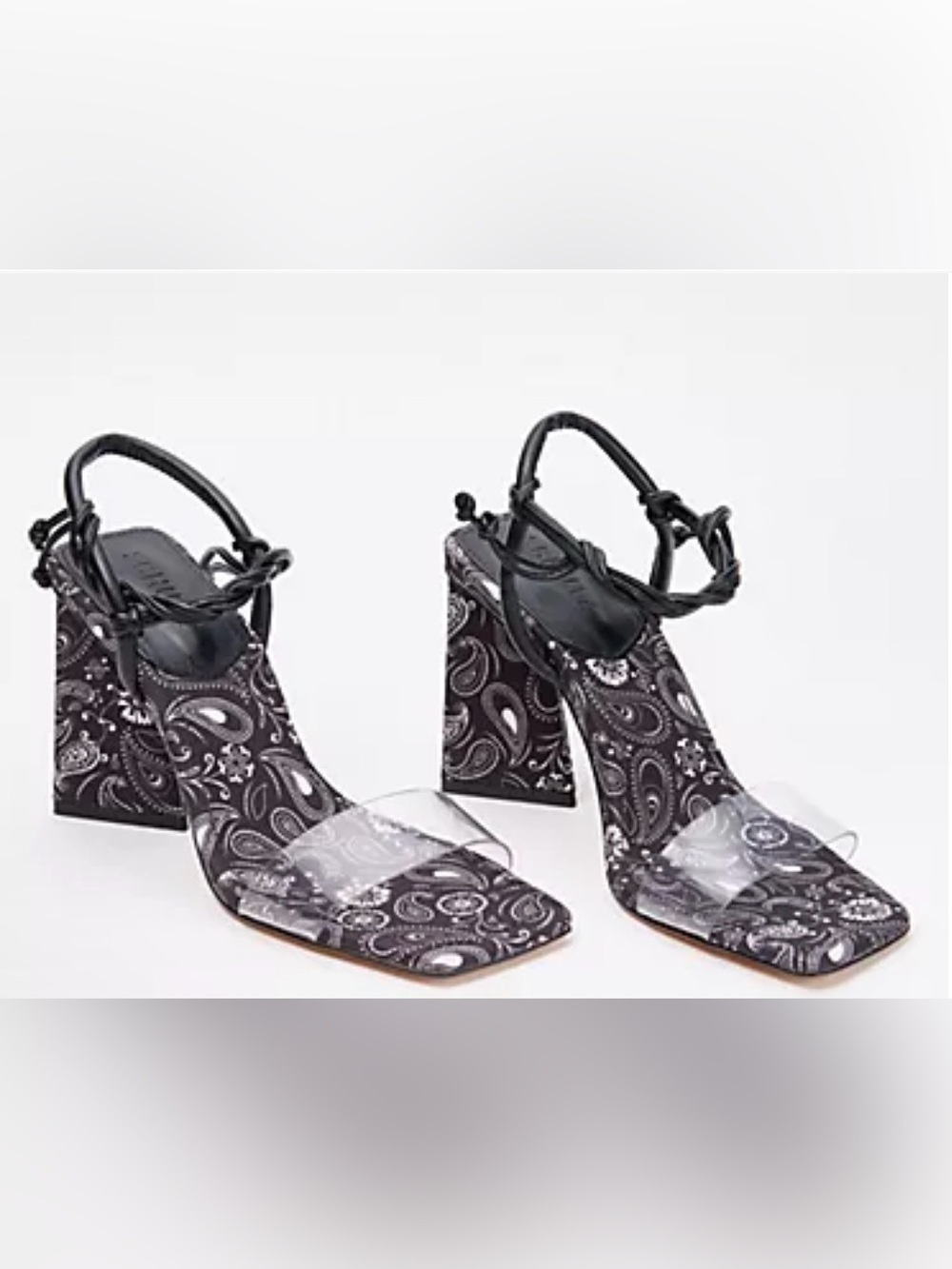 SCHUTZ Mayala Paisley‎ Block Heel Sandals with Clear Strap - Black 6.5